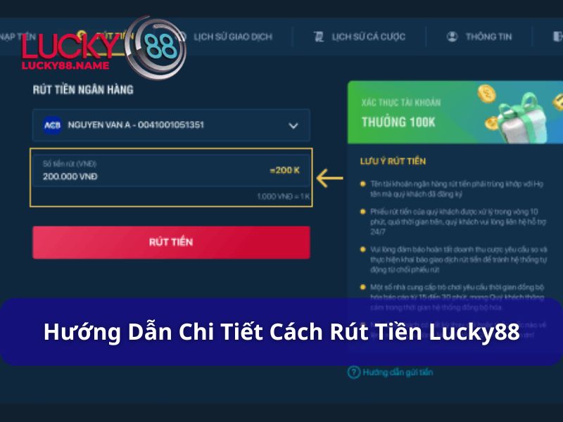 Hướng dẫn cách rút tiền Lucky88