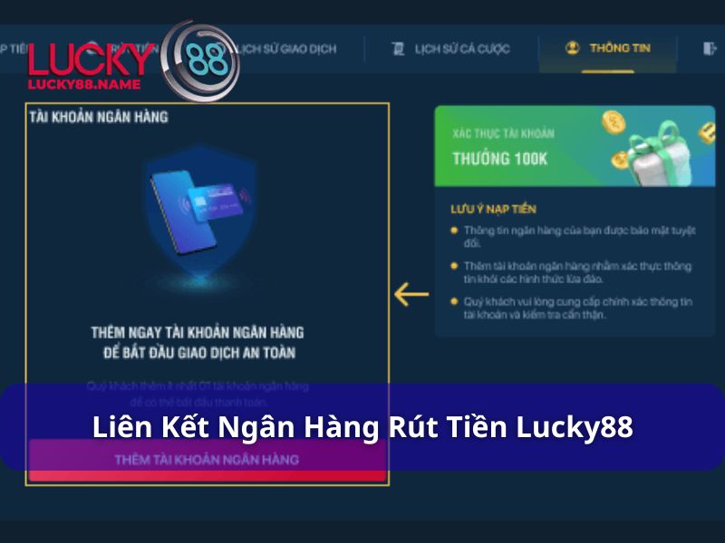 Liên kết ngân hàng để rút tiền tại Lucky88
